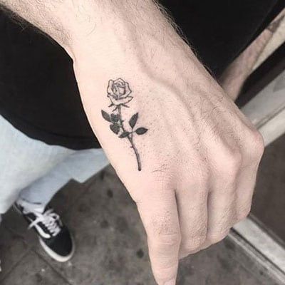 Rose Side Hand Tattoos for men - rose hand tattoo male