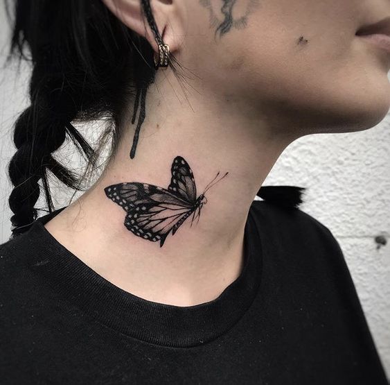 butterfly side neck tattoos for womens - butterfly tattoo on neck nevertheless