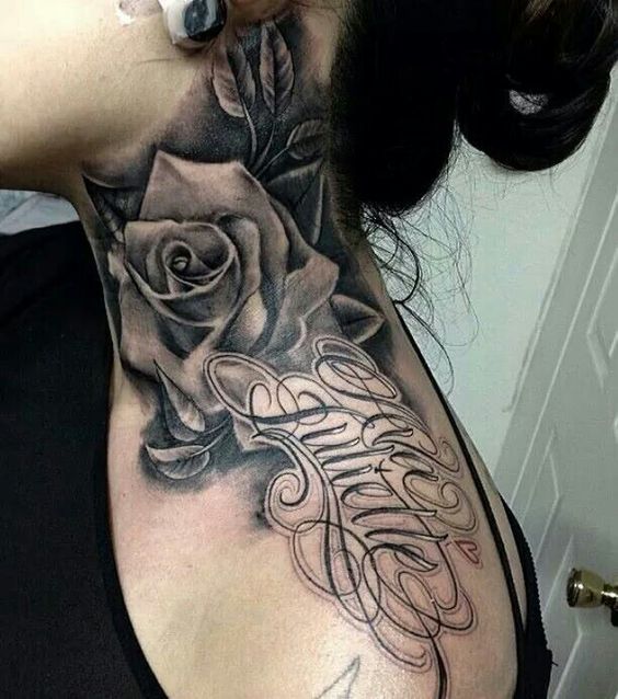 rose womens side neck tattoos - small side neck tattoos for females