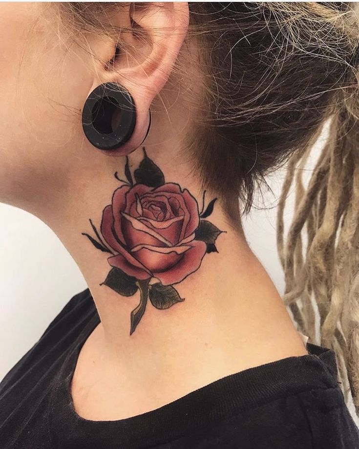 rose womens side neck tattoos - small side neck tattoos for females