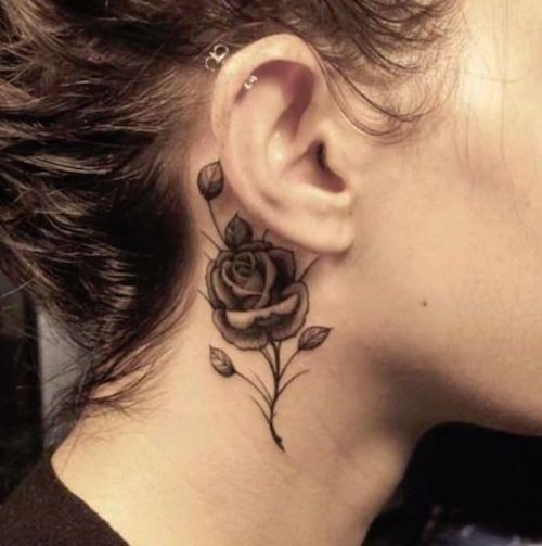 rose womens side neck tattoos - Best Rose side neck tattoos for females