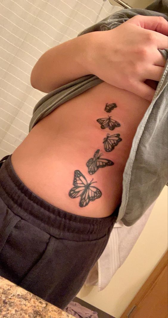 Butterfly Side Stomach Belly Tattoos for Females - butterfly side stomach tattoo