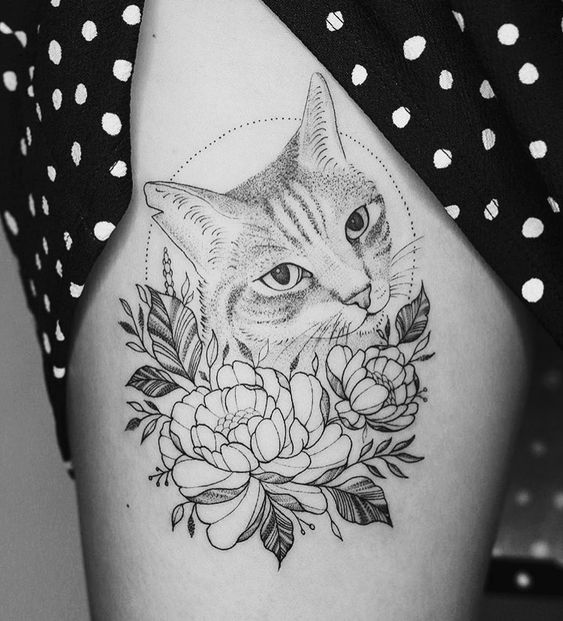 Cat Tattoos with Flowers - cat tattoo ideas