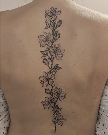 Flower Spine Tattoos - flower back tattoos for females