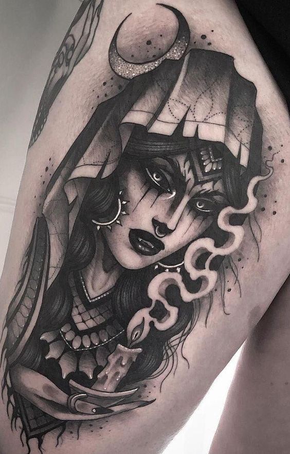 Neo Traditional Tattoo Black and Grey - neo traditional tattoo artists