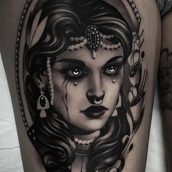 Neo Traditional Tattoo Black and Grey - neo traditional tattoo artists