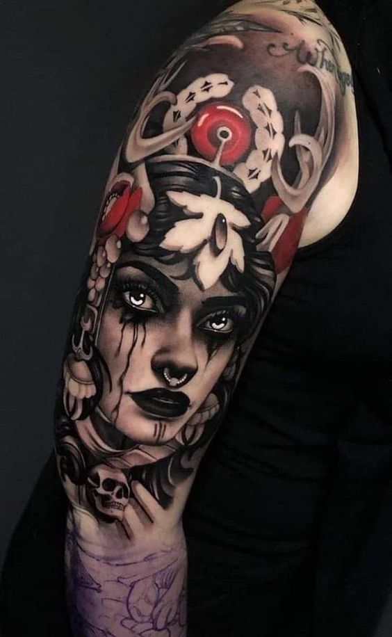 Neo Traditional Tattoo Sleeve - neo traditional tattoo sleeve woman