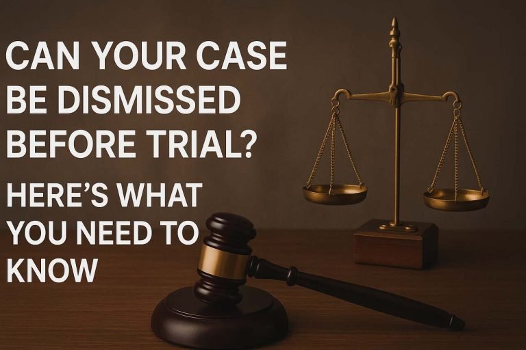 Legal-themed image with gavel, scales, and headline on case dismissal.
