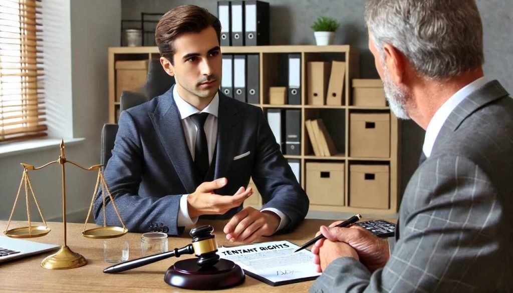 Why You Need an Orange County Lawyer for Tenant Issues A lawyer advising a client on tenant issues with legal documents on the desk.