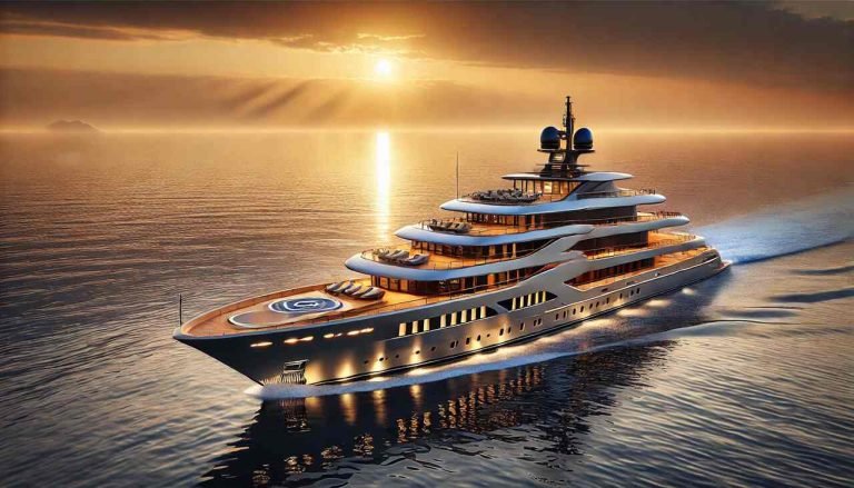 Exploring the Luxurious Features of Modern Superyachts A sleek modern superyacht cruising on the ocean at sunset, showcasing its luxurious design and high-end amenities.