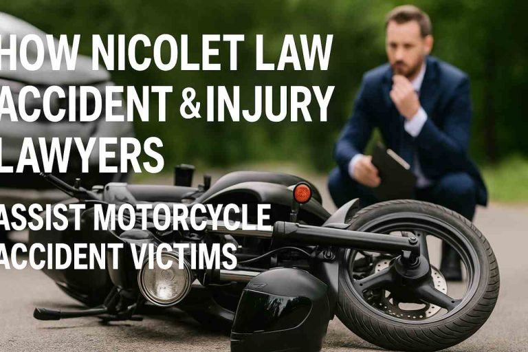 How Nicolet Law Accident & Injury Lawyers Assist Motorcycle Accident Victims Lawyer assessing motorcycle crash scene for accident claim.