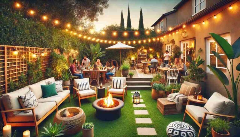 Your Backyard Should Be a Hangout Spot, Not a Chore List Cozy backyard hangout with fire pit and friends at sunset