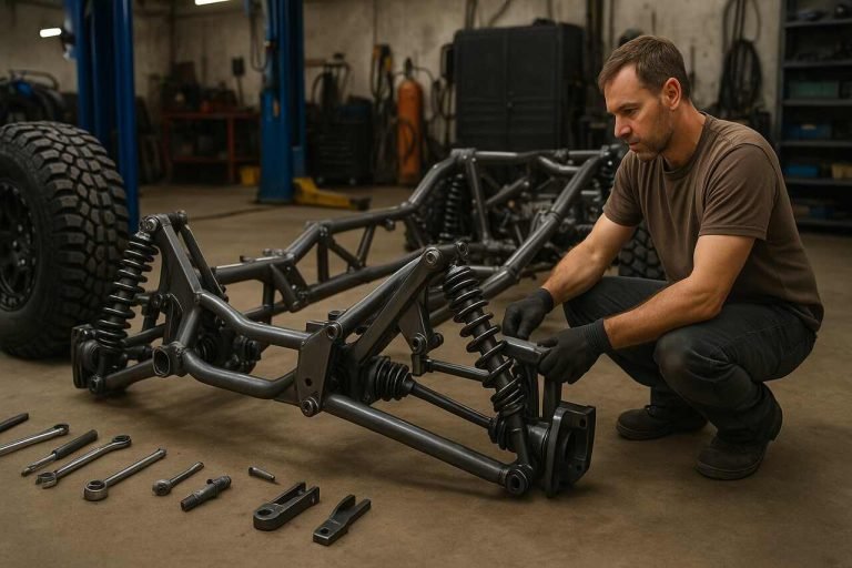 Common Mistakes When Assembling Your Off-Road Chassis Mechanic assembling off-road chassis in a workshop.