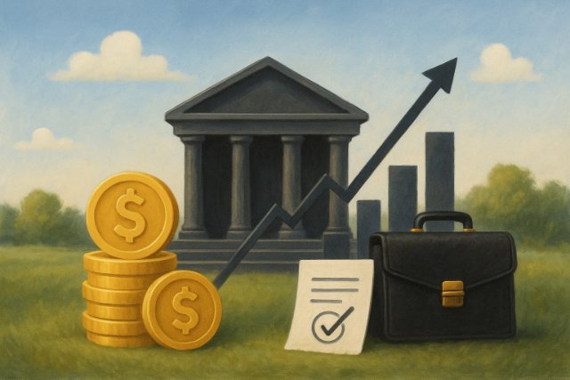 Financial symbols representing investment holdings and wealth growth outdoors.
