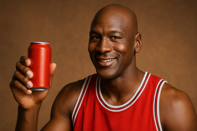 Athlete holding a soda can in a commercial endorsement scene
