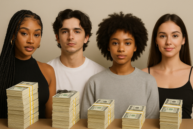 Tyla and other rising stars with money stacks comparing their net worth.