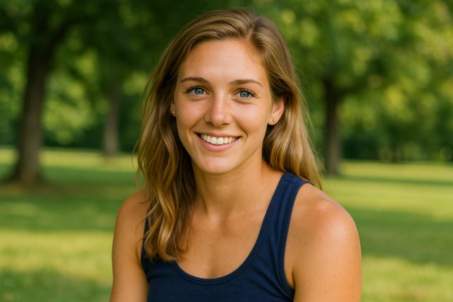 Young woman smiling in a park on a sunny day