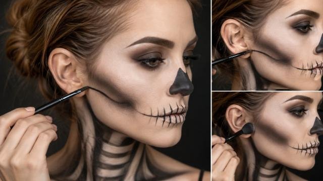 Skeleton makeup with contoured and shaded cheekbones