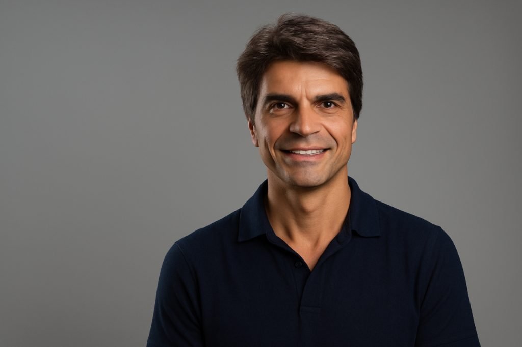 Pedro Paulo Coaching: Transformational Leadership Pedro Paulo coaching on stadium bench with serious expression.