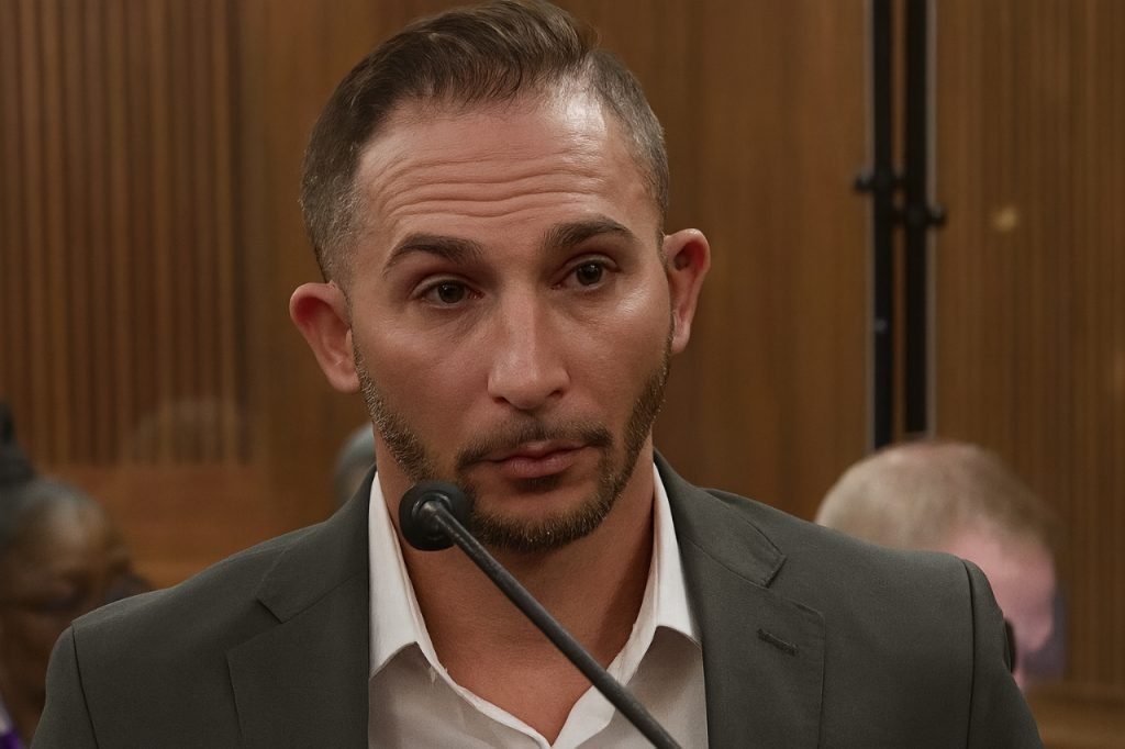 Chase Cominsky: Legal Cases & Fallout of the Lake Erie Fishing Cheating Man near lake looking serious amid scandal backdrop.