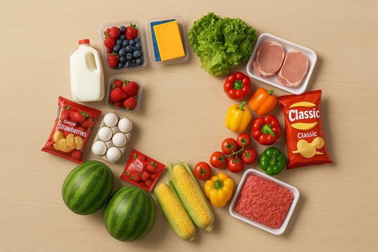 ALDI Weekly Ad: Deals & Flyer Guide ALDI grocery items arranged on table for weekly deals flyer