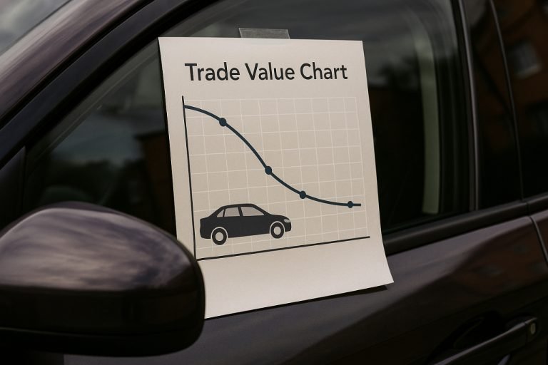 Trade Value Chart: Accurately Determine Your Car’s Trade value chart taped to a car window with depreciation curve.