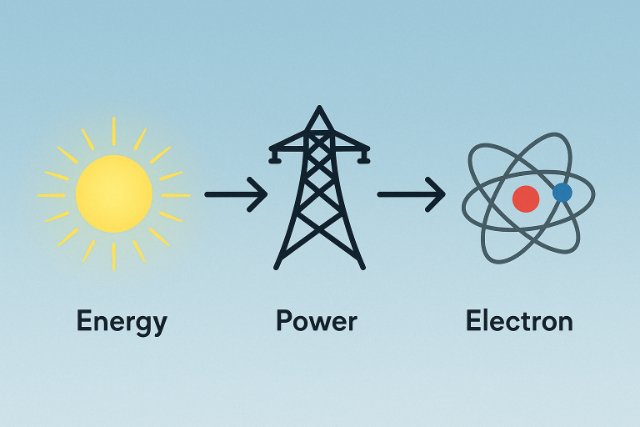 Diagram showing energy, power, and electron motion progression.