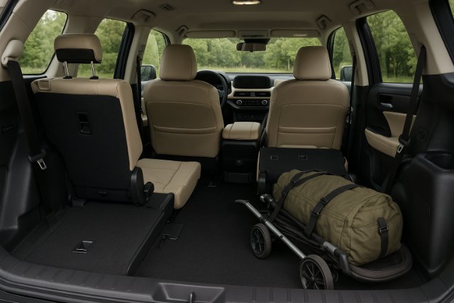 Grand Highlander SUV with foldable rear seats and spacious cargo area