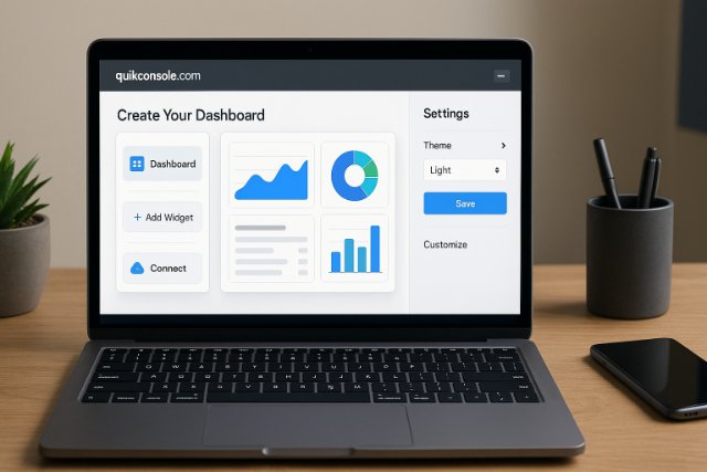 Dashboard setup interface on a laptop with analytics and tools.