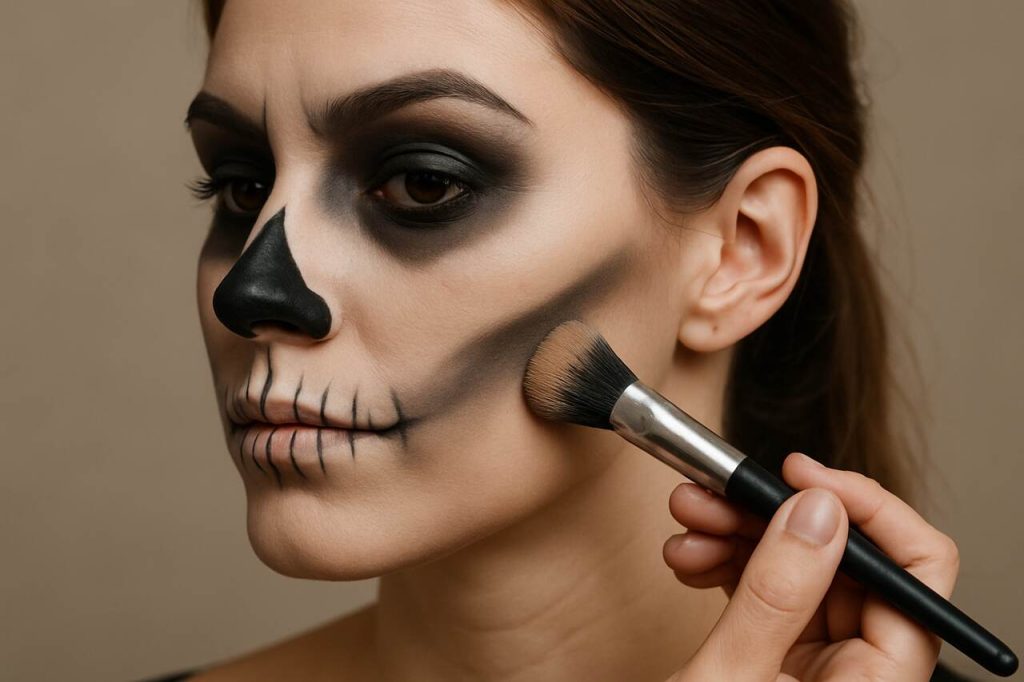 Skeleton cheek contour makeup application