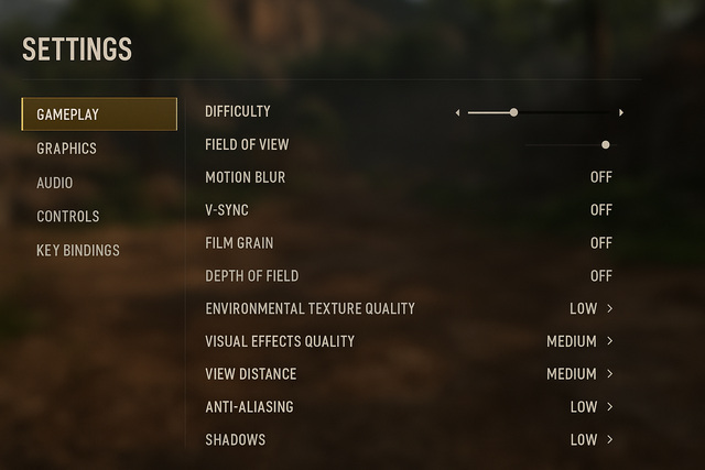 Gameplay settings menu with performance options selected.