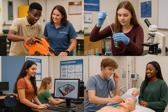 Students participating in Paxton Patterson hands-on learning activities across various disciplines.