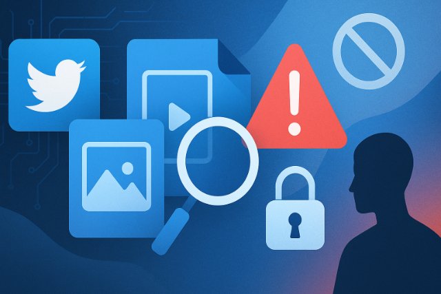 Abstract digital concept showing media viewer access with security and risk symbols.