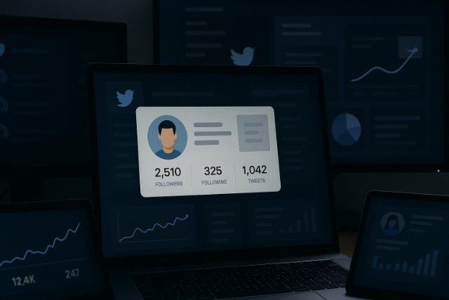 Twitter profile viewer tools and analytics dashboard illustration