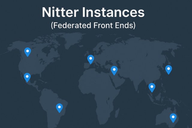 Map showing Nitter instance locations worldwide
