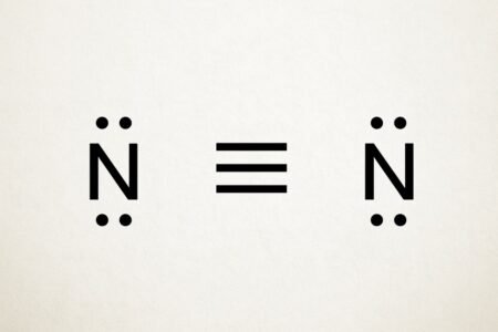 N₂ Lewis structure with triple bond and lone pairs.