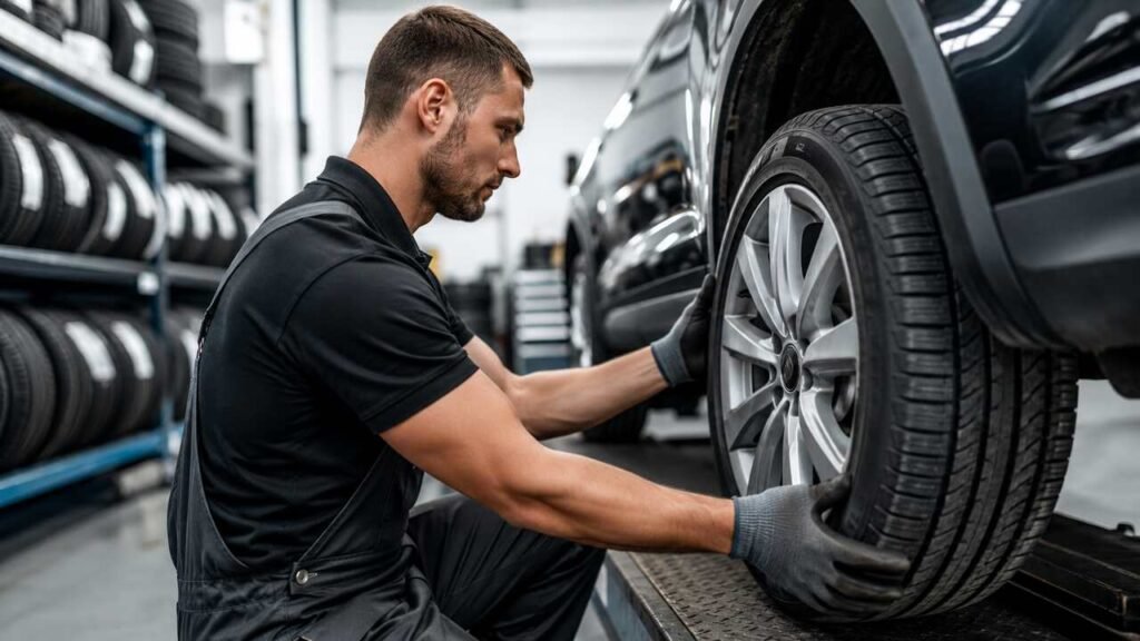 7 Best Tyre Fitters in Bedfordshire (2026) Professional tyre fitter installing a car tyre in Bedfordshire