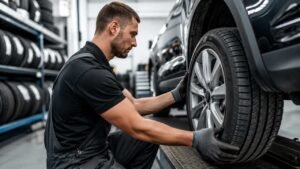 7 Best Tyre Fitters in Bedfordshire (2026) Professional tyre fitter installing a car tyre in Bedfordshire