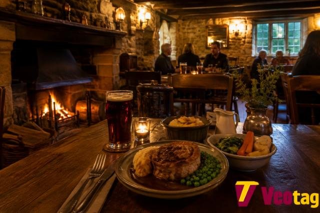 Traditional Cotswolds country pub with British food and a warm fireplace.