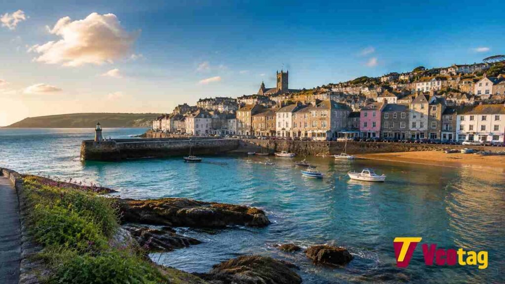 Penzance harbour with boats, coastline, and historic Cornish town views