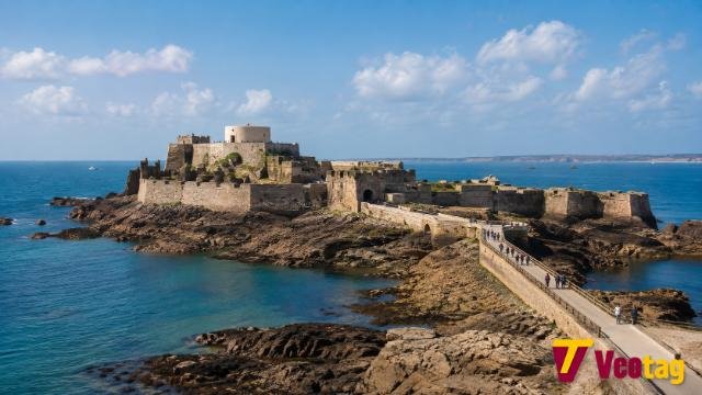 Elizabeth Castle Jersey off St. Helier surrounded by the sea