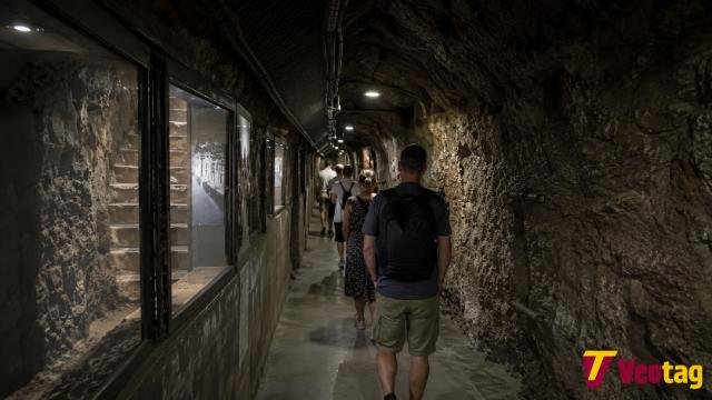 Visitors exploring the Jersey War Tunnels in St. Lawrence, Jersey