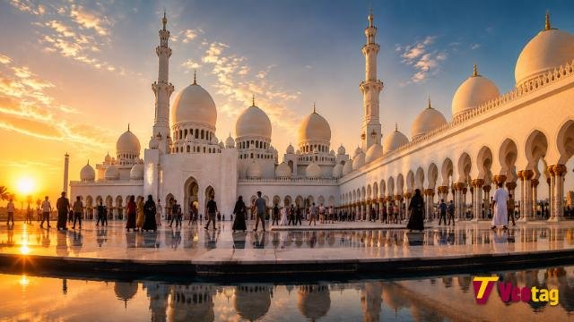 Sheikh Zayed Grand Mosque Abu Dhabi at sunset