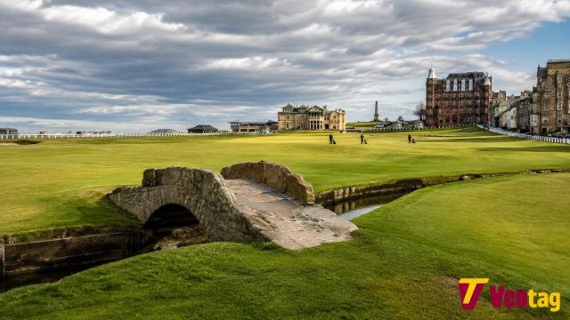 Old Course at St Andrews with historic Swilcan Bridge in Scotland