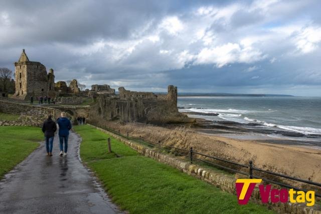 St Andrews Castle ruins overlooking the North Sea in Fife, Scotland