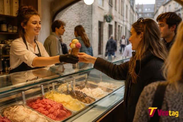 Artisan gelato being served in a St Andrews ice cream shop