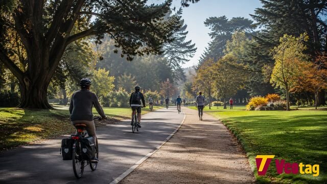 Cyclists and walkers in Golden Gate Park San Francisco