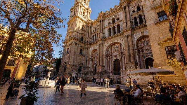 Málaga Cathedral viewed from Plaza del Obispo on a warm autumn afternoon