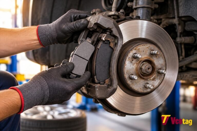 Brake Pad Replacement: Cost, Warning Signs, Timing, and What to Expect Mechanic performing brake pad replacement on a car brake system.