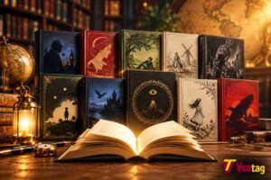 Best-selling books of all time displayed in a classic library setting.
